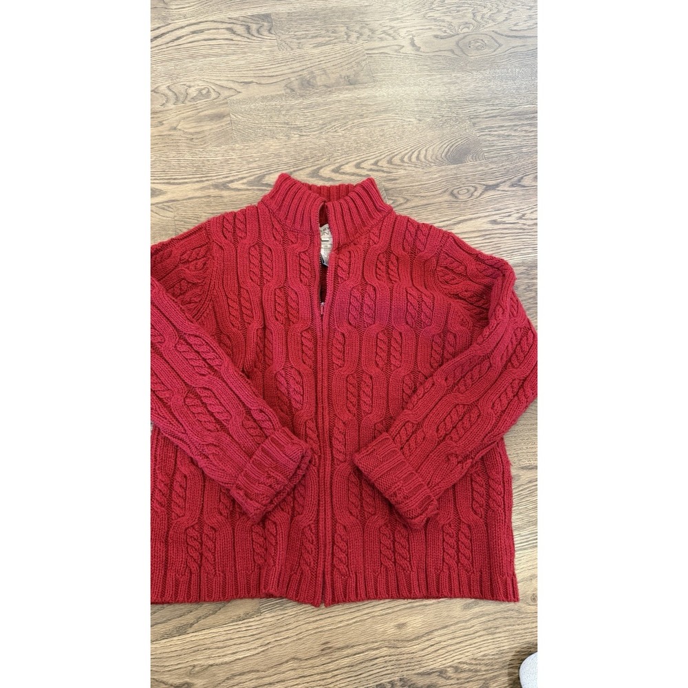 Jones New York Country Red Cable Knit Full Zip Wool Blend Sweater Womens Medium
